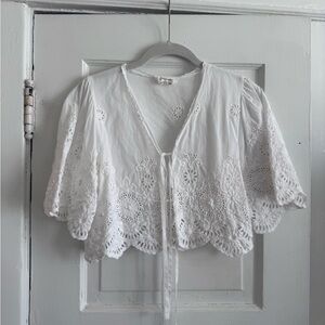 Anthropologie White Eyelet Tie-Front Women's Top